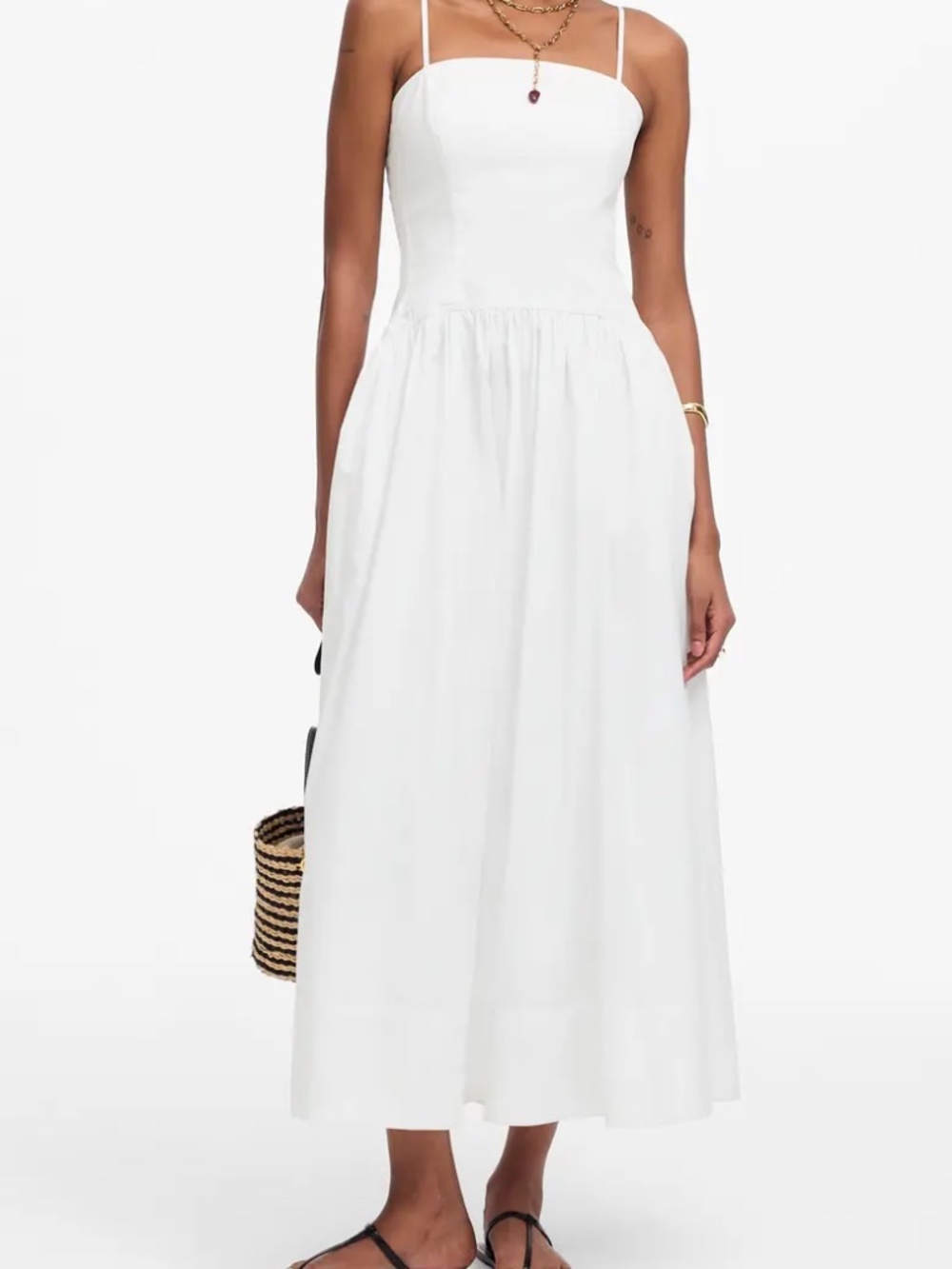 Madewell Poplin Seamed Midi Dress 100% Cotton White Sz 2 Sleeveless $158